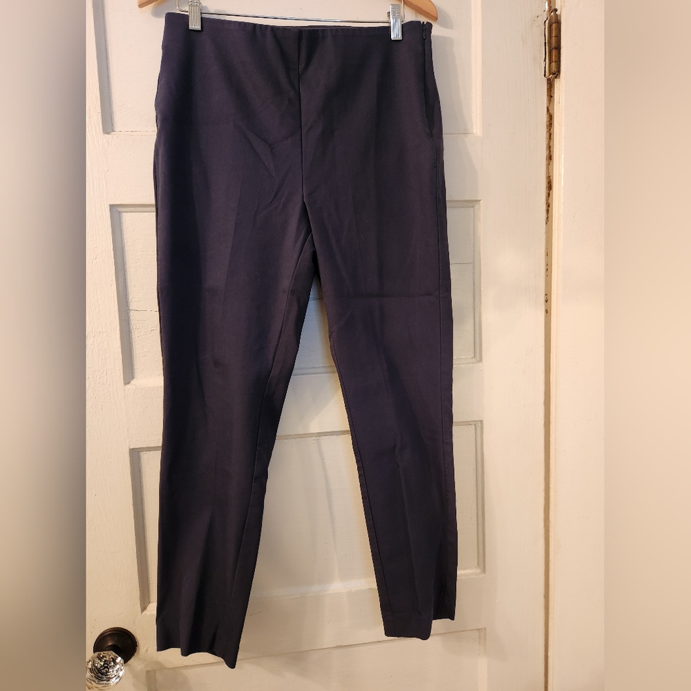 LOFT Ponte Pants, High Waist Curvy Skinny Navy Blue, Side Zip, Stretch EUC Sz 12